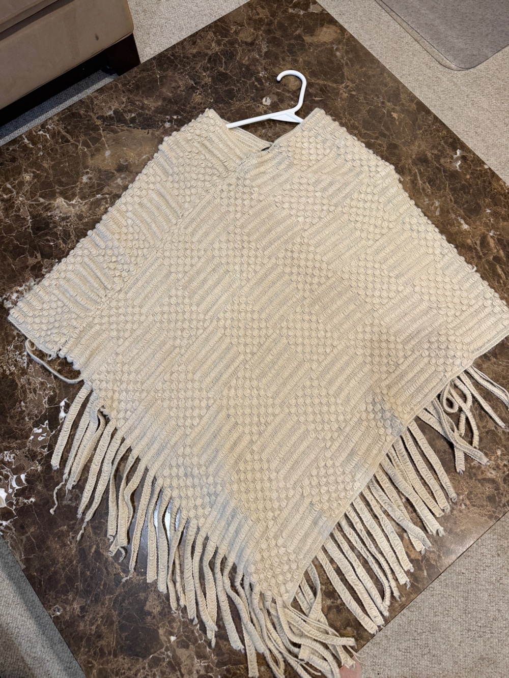 INC International Concepts Cream Textured Fringe Poncho